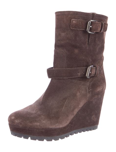 prada sport brown suede wedge tall boots|Prada Sport Suede Wedge Ankle Boots .